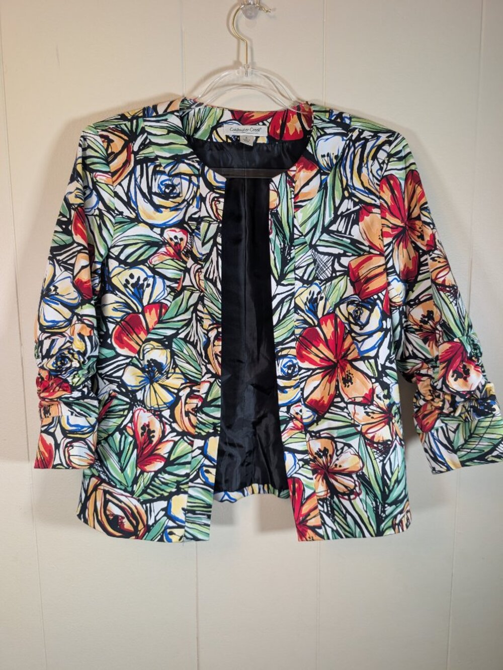 TROPICAL Coldwater Creek Floral Blazer 6 Botanical Ruched Sleeve Statement Jacke